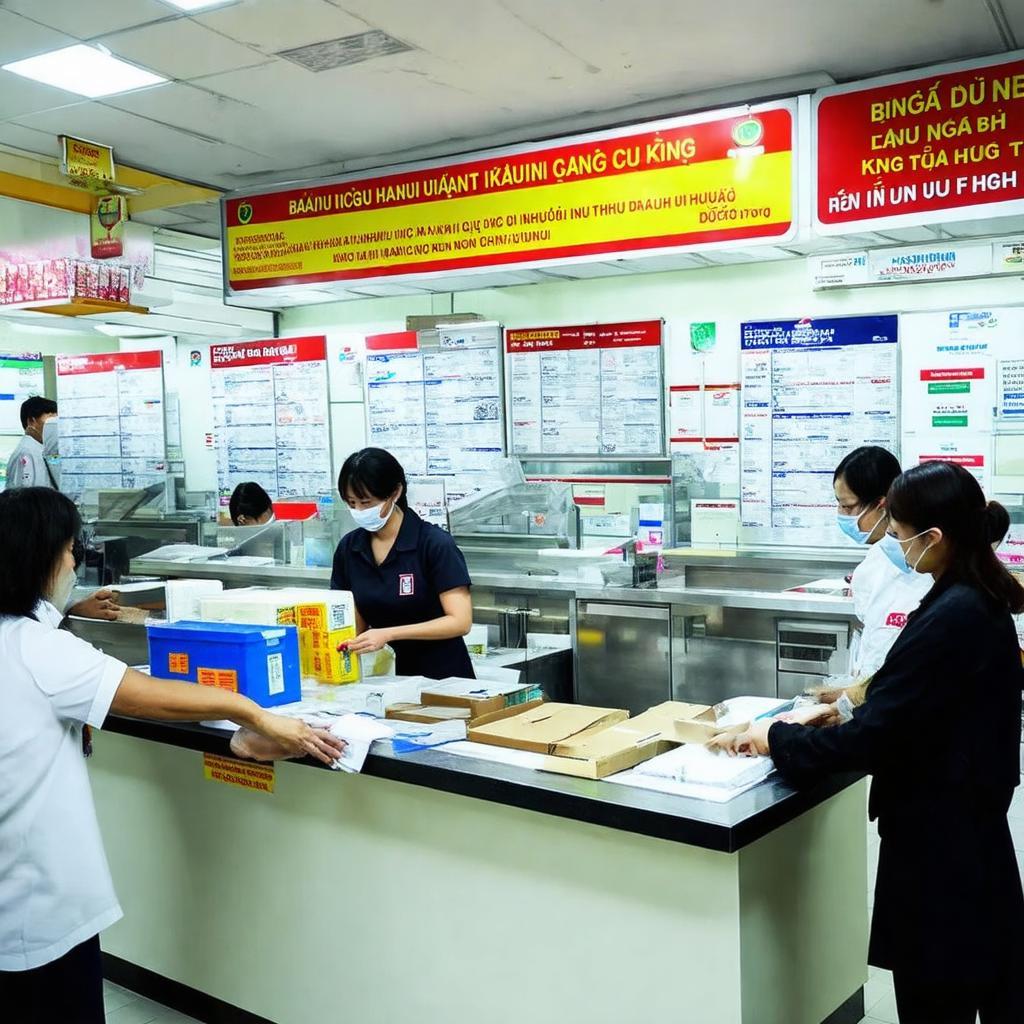 Quầy giao dịch với khách hàng tại Bưu điện Cầu Diễn cung cấp nhiều dịch vụ bưu chính, tài chính.