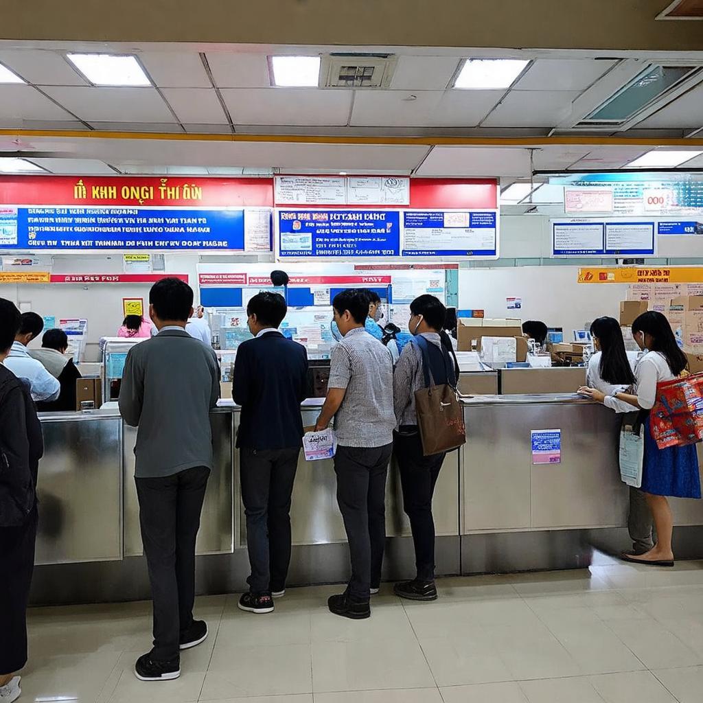 Các quầy dịch vụ bên trong Bưu điện Yên Viên, phục vụ nhu cầu gửi nhận hàng tại Gia Lâm