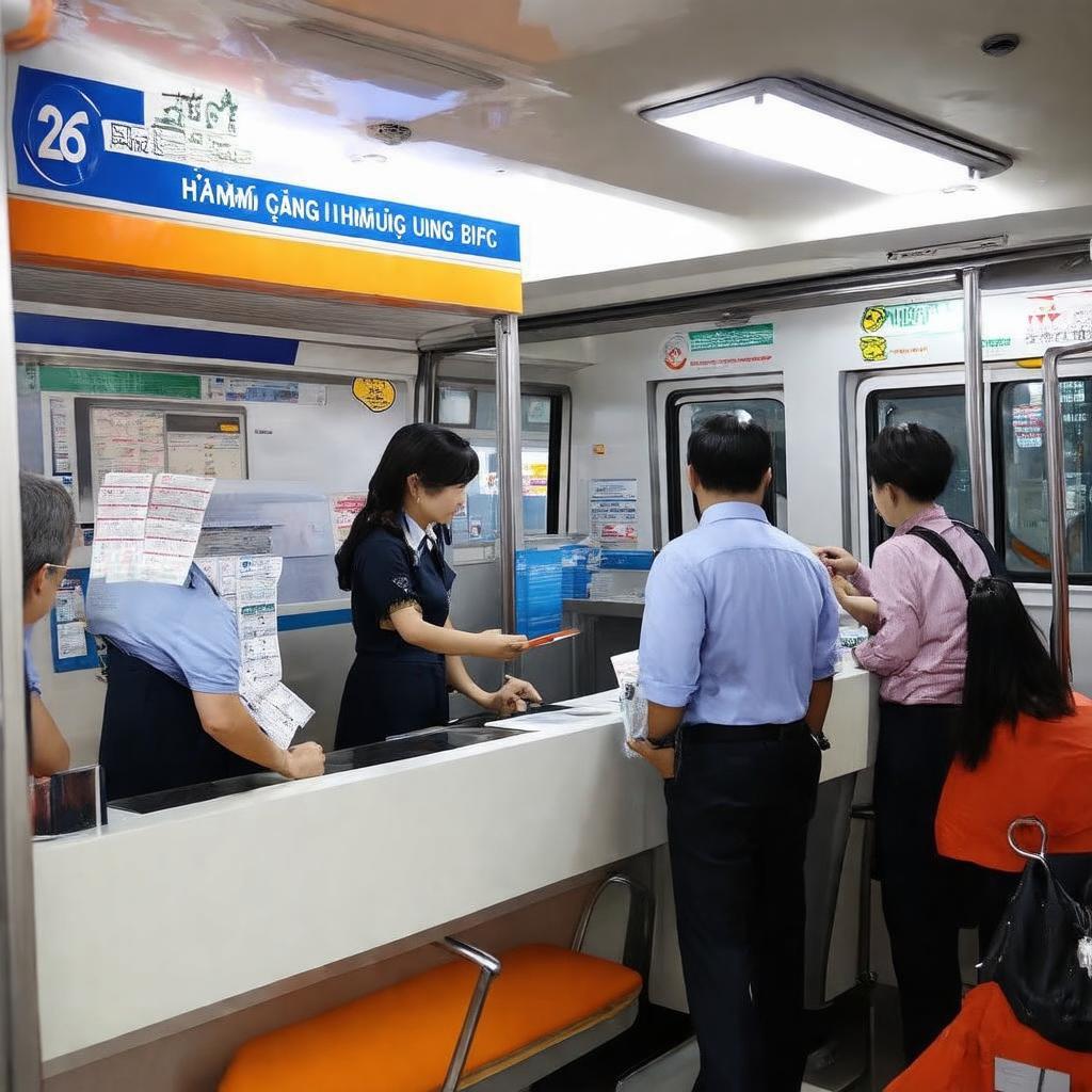 Hoạt động mua vé, gửi hàng, và làm thủ tục tại văn phòng Nhà xe Hùng Long 26 Phạm Hùng.