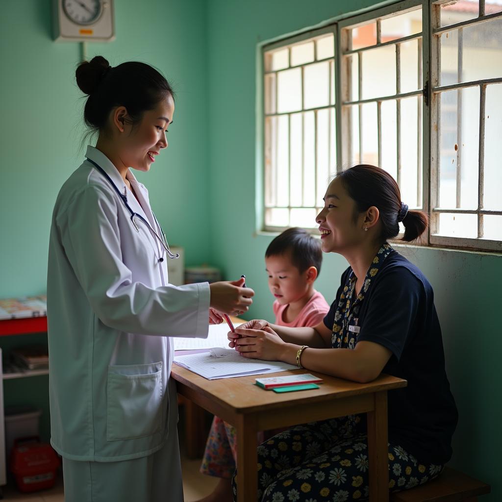 Nhân viên y tế tư vấn sức khỏe tại Trạm Y tế Phường Tây Thạnh Tân Phú