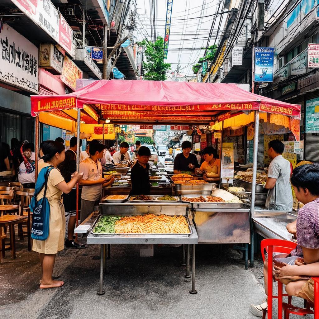 Một góc quán ăn vỉa hè tấp nập khách trên đường Lê Thúc Hoạch, quận Tân Phú, TP HCM, minh họa sự đa dạng ẩm thực địa phương.