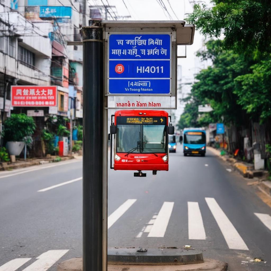 Biển báo điểm dừng xe buýt gần Khương Hạ, Vũ Tông Phan, Thanh Xuân, Hà Nội.