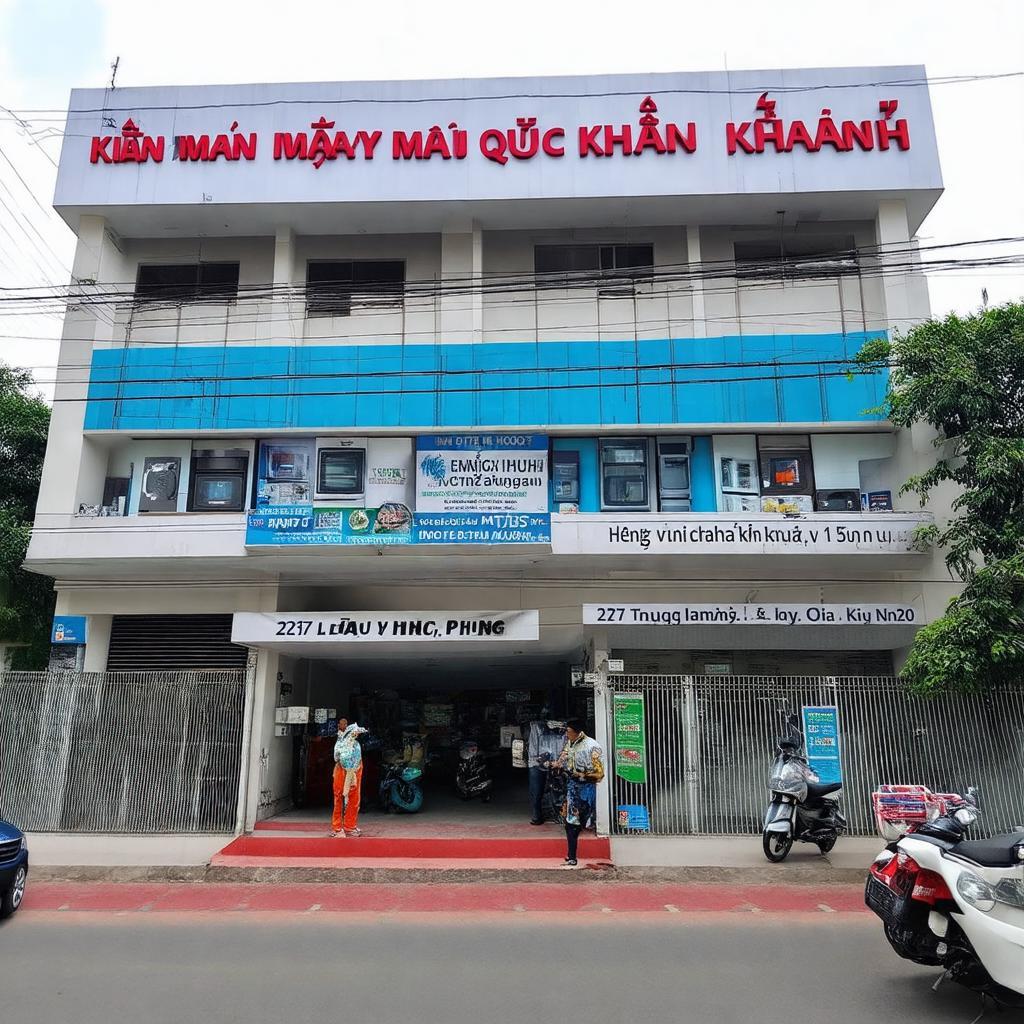 Mặt tiền cửa hàng Điện máy Quốc Khánh tại 227 Lê Hồng Phong, Quy Nhơn trưng bày thiết bị gia dụng.