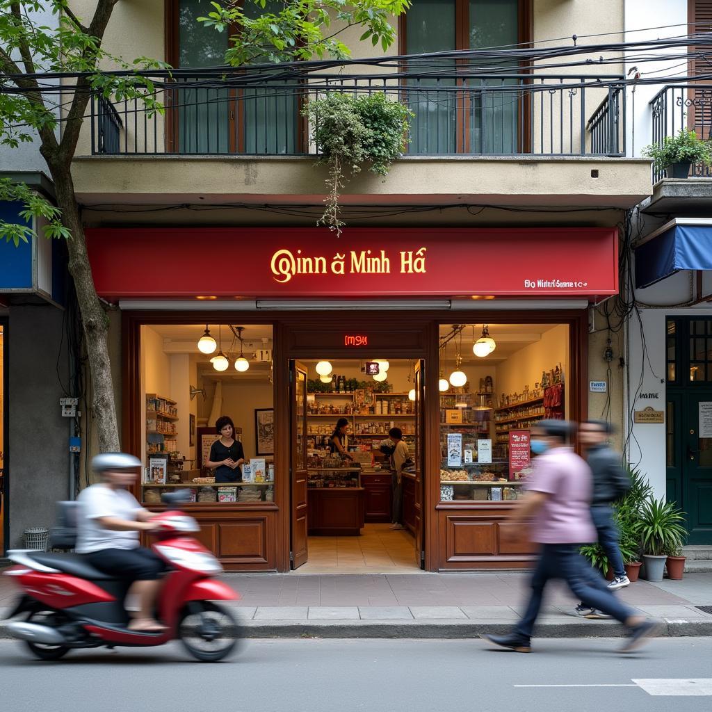 Hình ảnh mặt tiền cửa hàng Điện tử Minh Hà 118 Trương Định Hai Bà Trưng nhìn từ ngoài phố