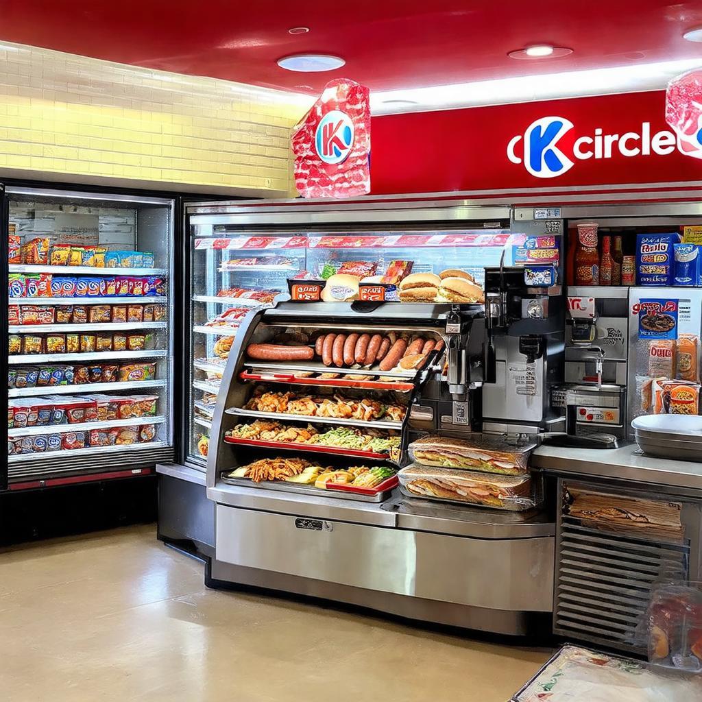 Quầy hàng phong phú đồ ăn nóng, mì, đồ uống tại Circle K Nguyễn Văn Cừ, sẵn sàng phục vụ.