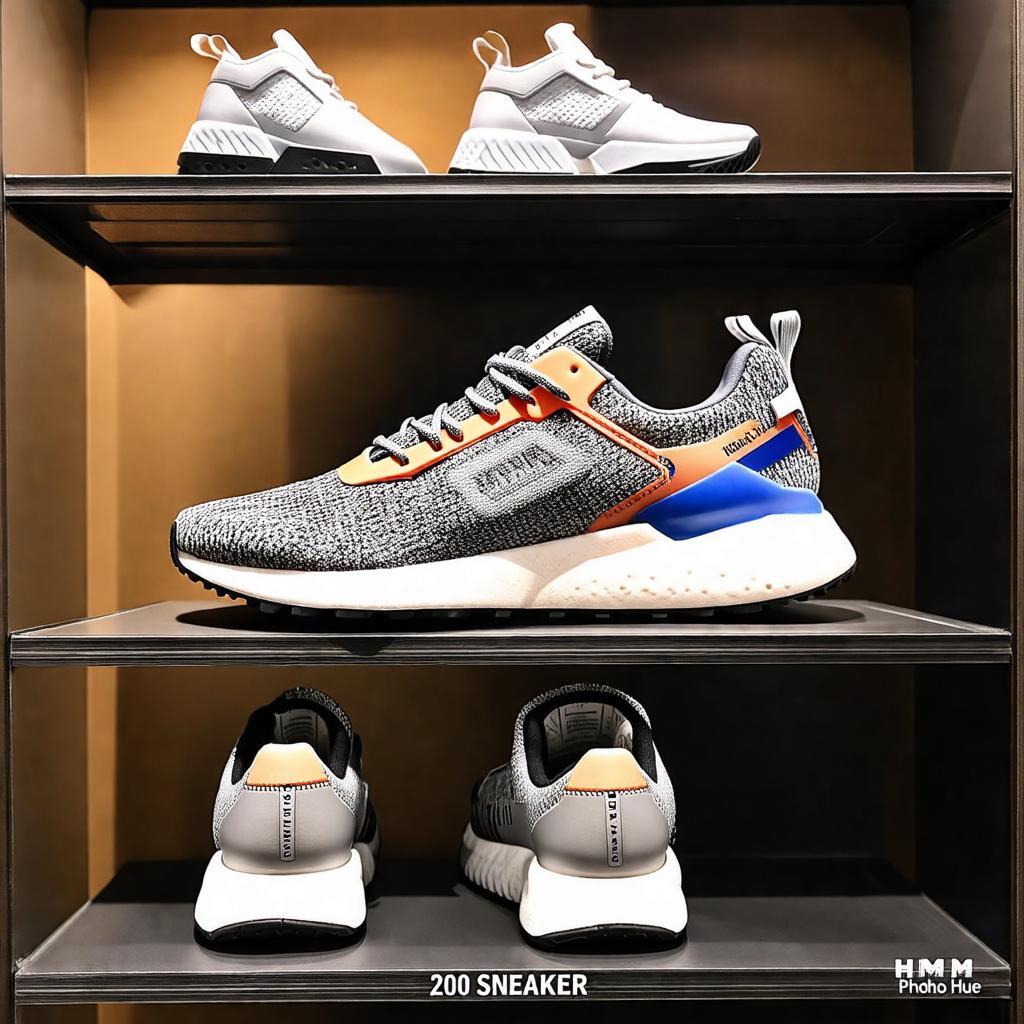 Một đôi giày sneaker độc đáo hoặc phiên bản giới hạn được trưng bày đẹp mắt tại cửa hàng HNM Sneaker 200 Phố Huế