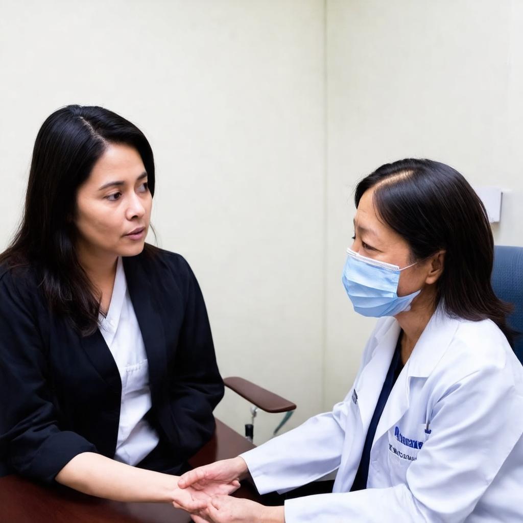 Bác sĩ da liễu tư vấn cho bệnh nhân, thể hiện sự chuyên nghiệp và kinh nghiệm