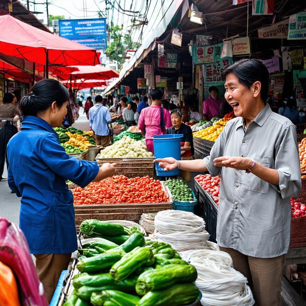 Hình ảnh đời sống sinh hoạt và giao thương tấp nập, thân thiện tại Chợ Hội Nghĩa, Tân Uyên.