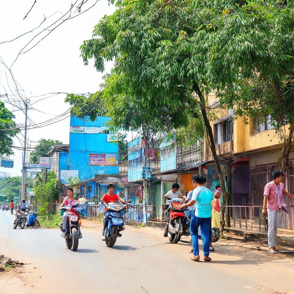 Hình ảnh đời sống sinh hoạt của người dân tại khu vực Ngã 4 Lý Bình Bình Trung Bình Sơn Quảng Ngãi, thể hiện sự bình yên và gắn kết cộng đồng