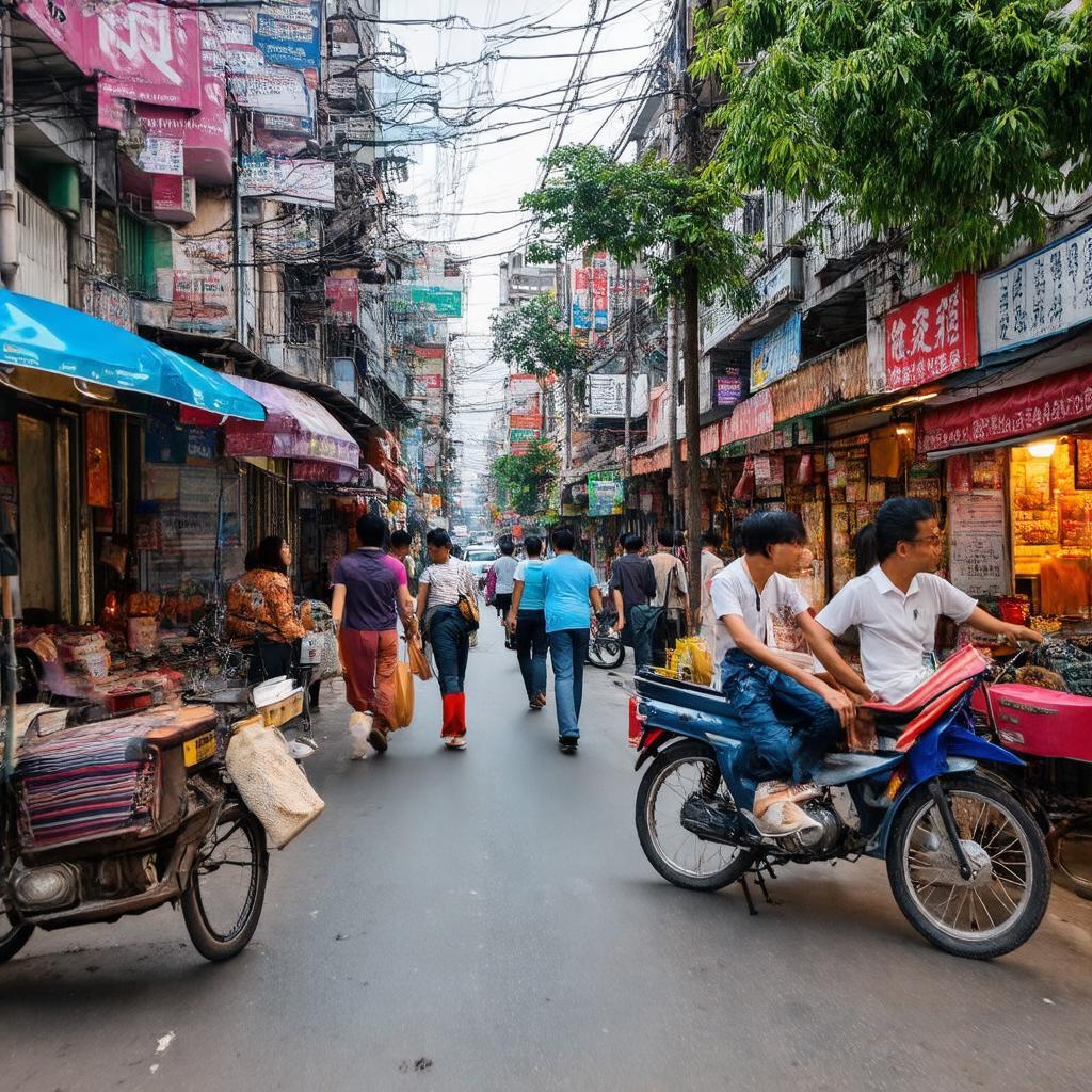 Cảnh đời sống hàng ngày tấp nập trên phố Mạc Thị Bưởi, quận Hai Bà Trưng, Hà Nội với người dân và hàng quán