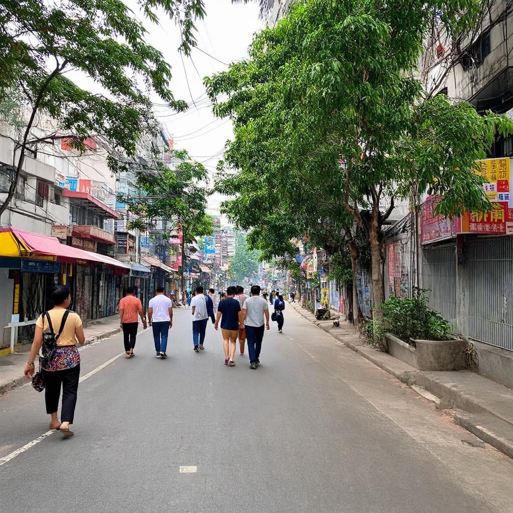 Du khách đi bộ khám phá phố Phan Huy Chú yên bình