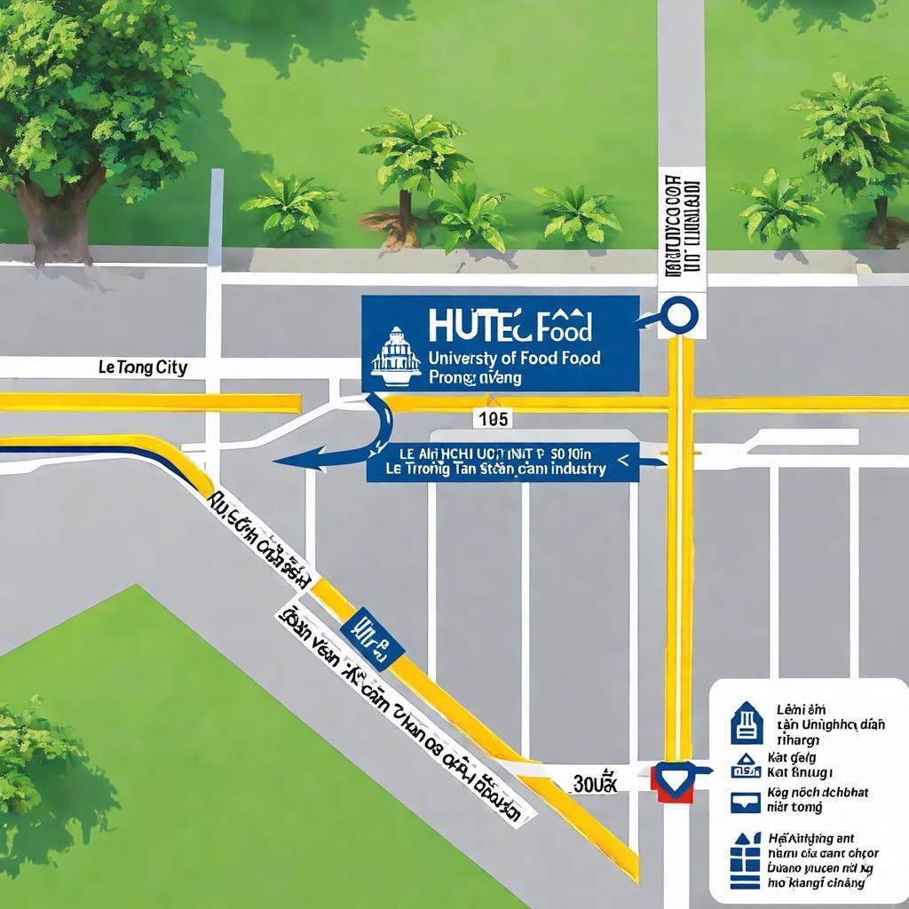 Bản đồ hoặc chỉ dẫn đường đi đến Trường Đại học Công nghệ Thực phẩm từ một điểm nổi bật gần đó