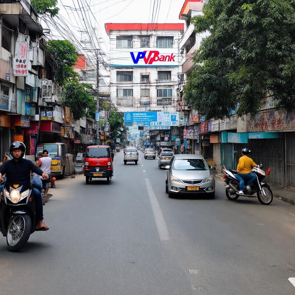 Hình ảnh con đường Yên Lãng sầm uất dẫn tới chi nhánh VPBank, giúp khách hàng dễ dàng tìm đường đến ngân hàng.