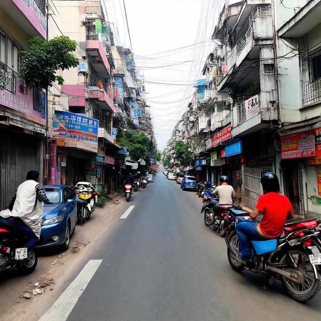 Hình ảnh đường Khương Đình đoạn gần số 236, thể hiện nhịp sống và giao thông khu vực.