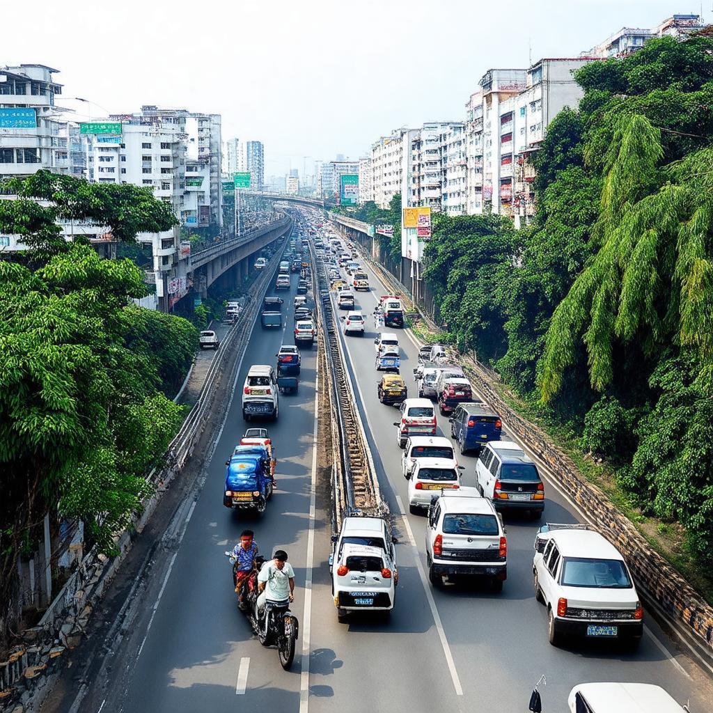 Con đường dẫn lên Cầu An Dương Hải Phòng vào giờ tan tầm với mật độ xe cộ đông đúc