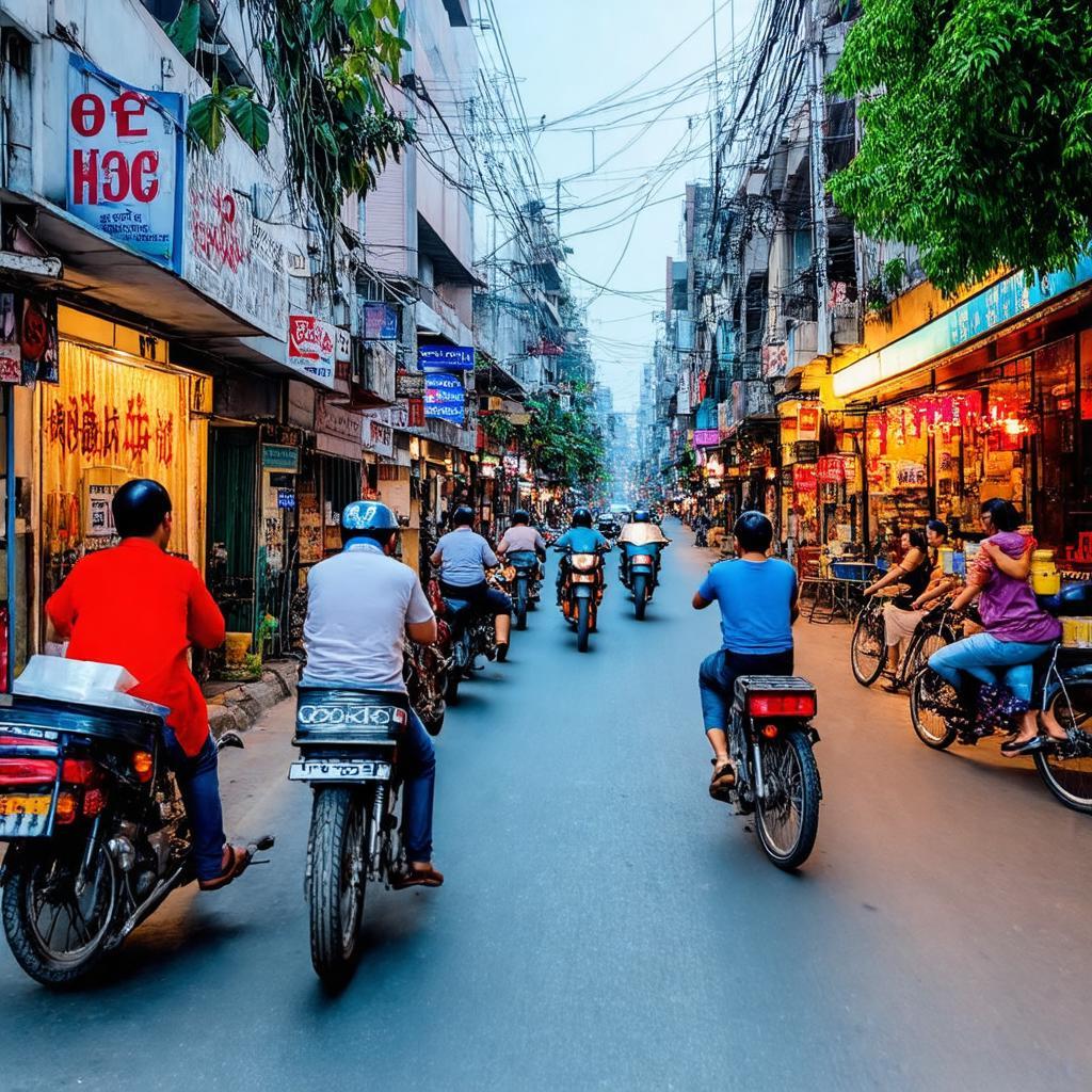 Con đường Nguyễn Duy Hiệu Đà Nẵng nhộn nhịp với nhiều cửa hàng, quán ăn và người qua lại.