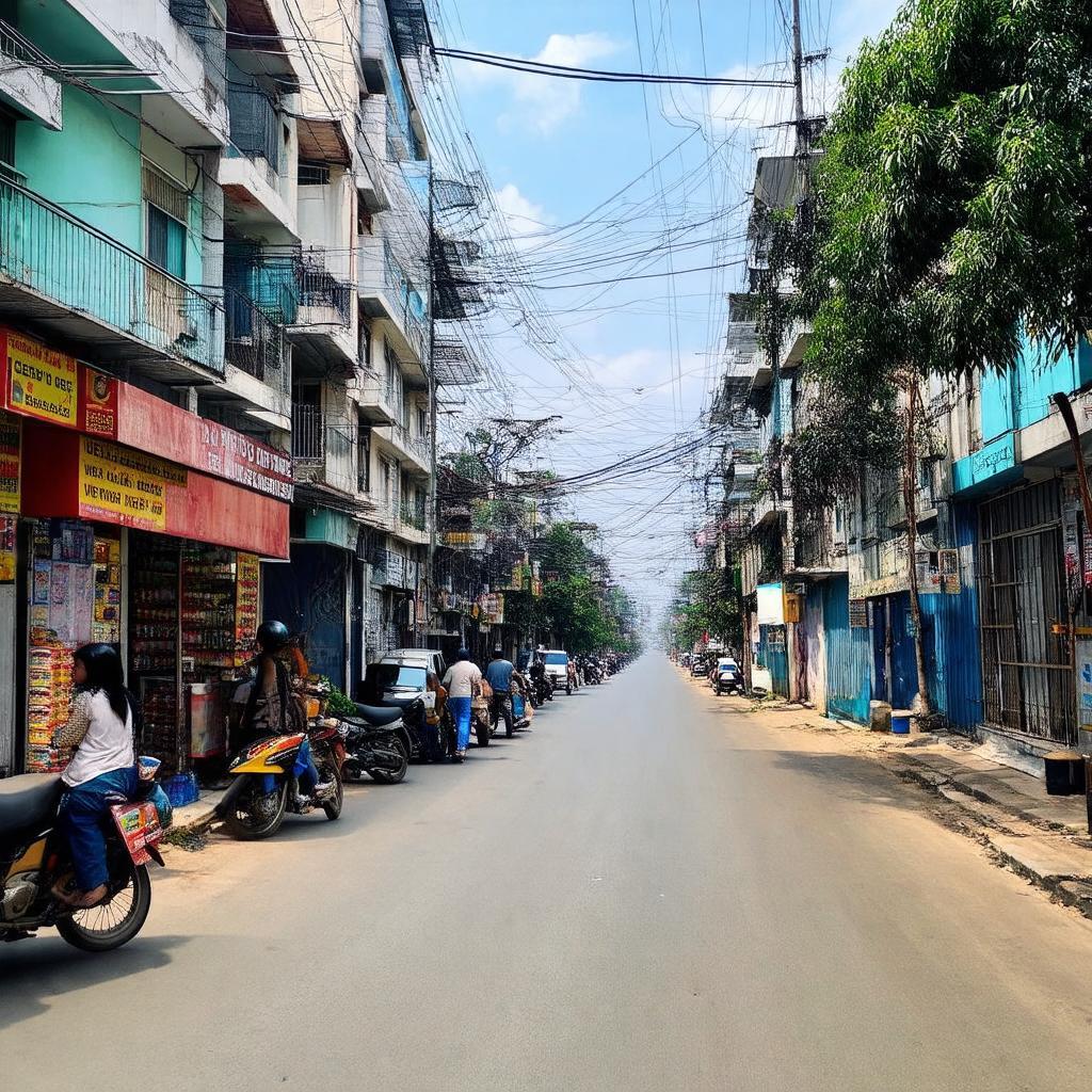 Toàn cảnh con đường Nguyễn Hiền Quận 3 TP HCM với sự pha trộn giữa nhà ở và cửa hàng nhỏ.