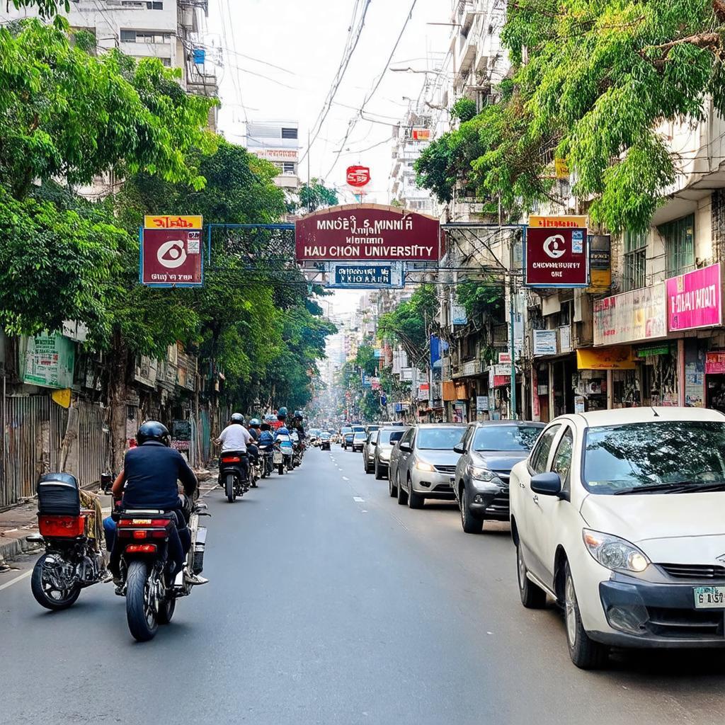 Cảnh đường Nguyễn Kiệm sầm uất gần cơ sở Đại học Tài chính - Marketing tại Gò Vấp với nhiều phương tiện lưu thông.