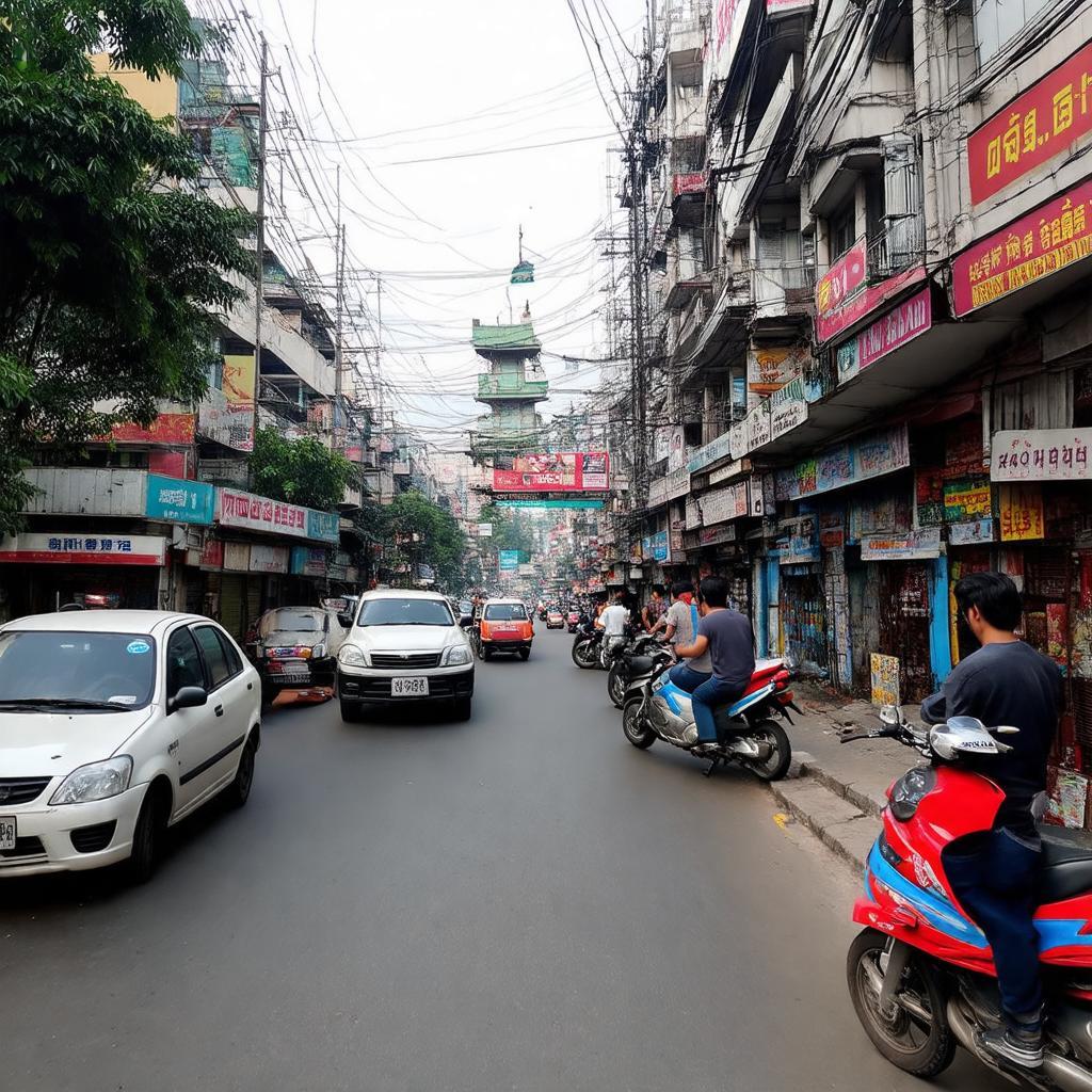 Cảnh đường Nguyễn Văn Cừ sầm uất gần khu vực Cầu Chui Gia Lâm, Long Biên, với nhiều phương tiện giao thông