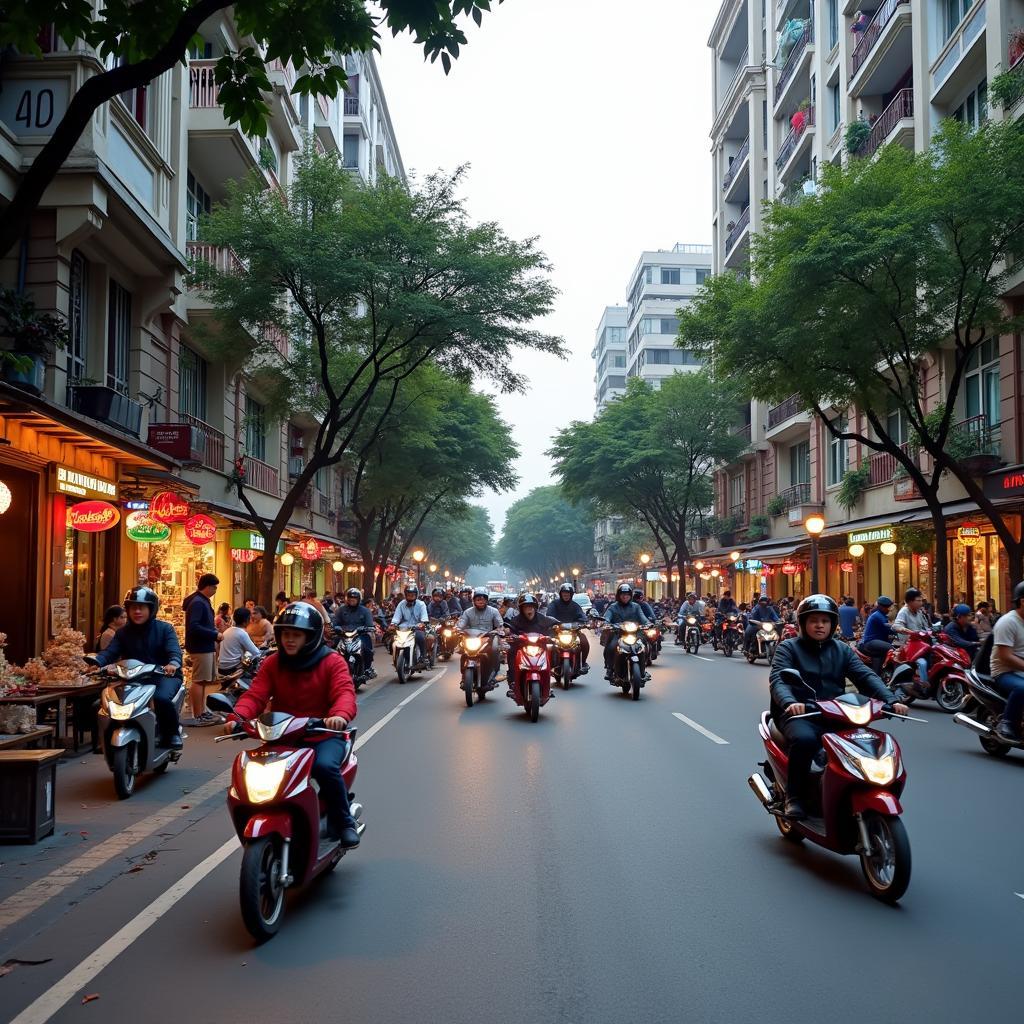 Khung cảnh đường phố Hàng Bài tấp nập gần tòa nhà Bộ Công An (TC An ninh 2) tại Hoàn Kiếm