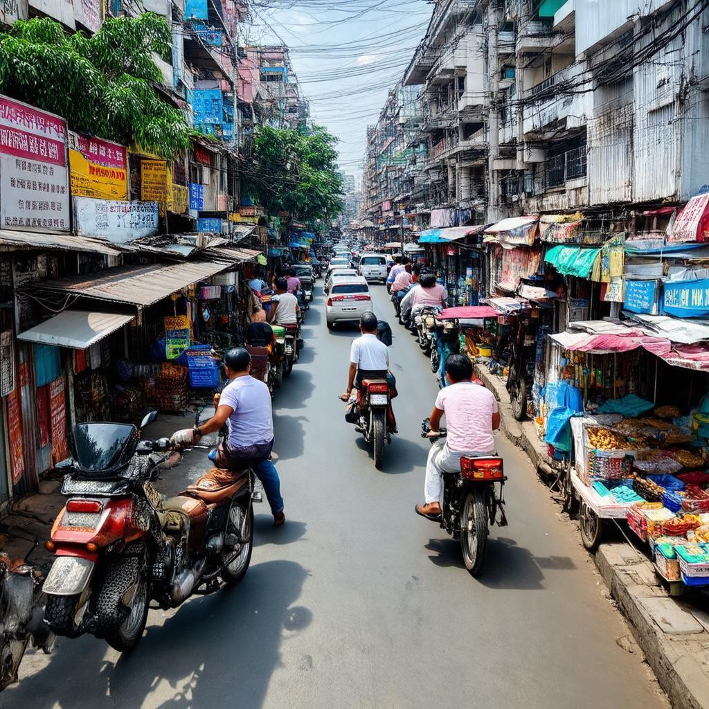Hình ảnh Đường Thạch Lam, Tân Phú nhộn nhịp vào giờ cao điểm với nhiều xe cộ và cửa hàng