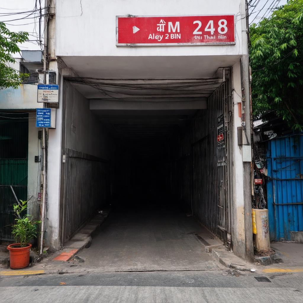 Cổng hẻm 248 Nguyễn Thái Bình, lối vào khách sạn Châu Thiên Tú yên tĩnh.