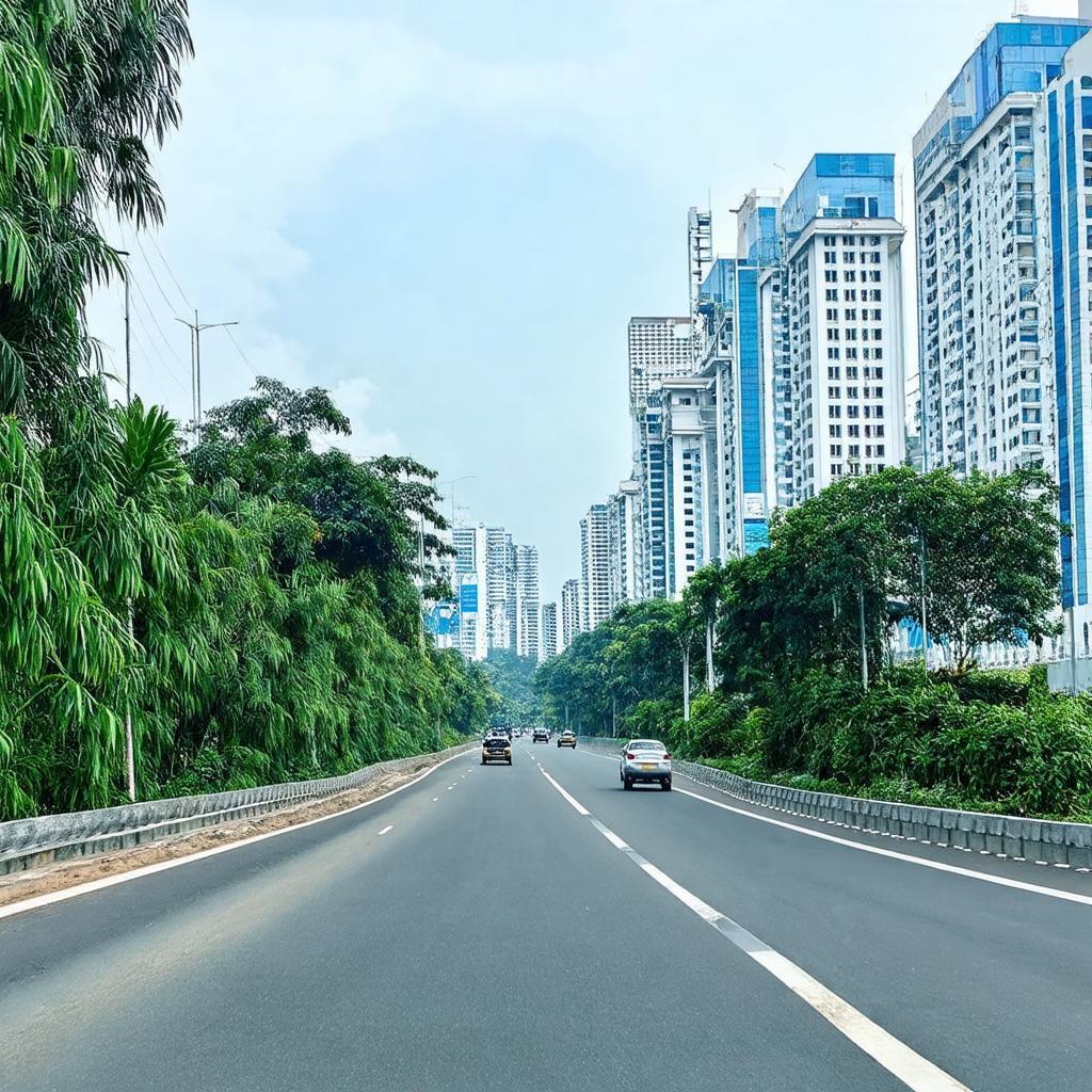 Con đường dẫn vào Khu Công Nghệ Cao TP.HCM, quận 9 cũ, thể hiện sự hiện đại và quy hoạch bài bản