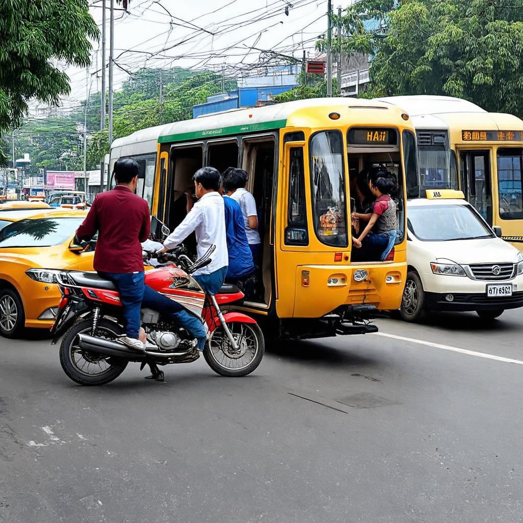 Hành khách sử dụng các phương tiện như taxi, xe buýt đến Ga Hà Nội.