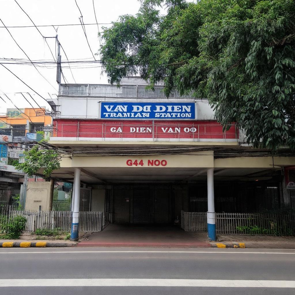 Hình ảnh mặt tiền Ga Văn Điển tại số 484 đường Ngọc Hồi, huyện Thanh Trì, Hà Nội, dễ nhận diện từ xa.