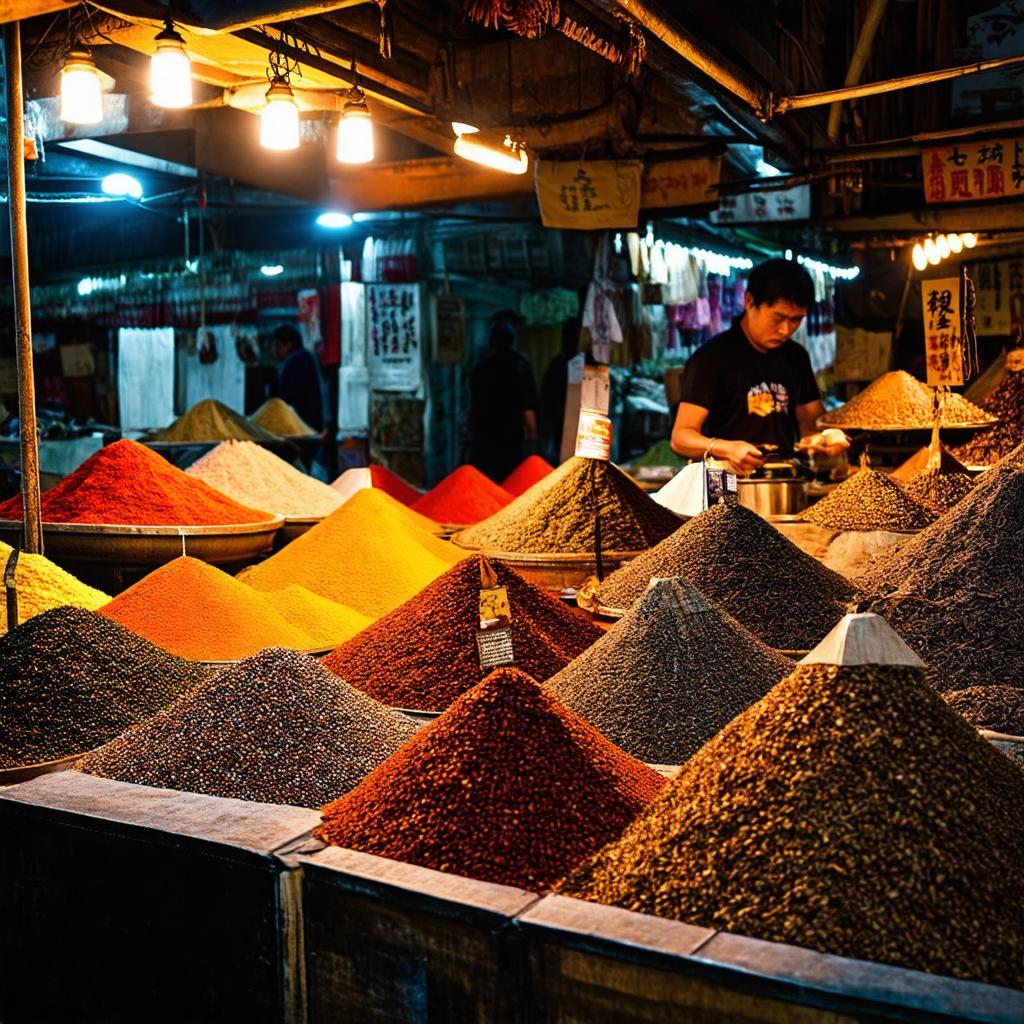 Một gian hàng bán thực phẩm khô hoặc gia vị đặc trưng bên trong khu vực Chợ Đa Kao.