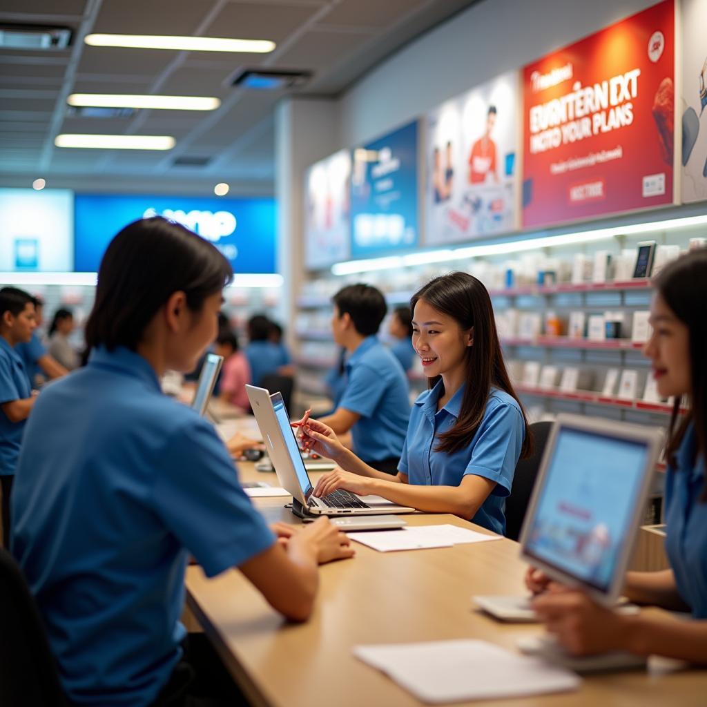 Nhân viên Viettel đang hỗ trợ khách hàng tại điểm giao dịch 273 Nguyễn Thị Thập