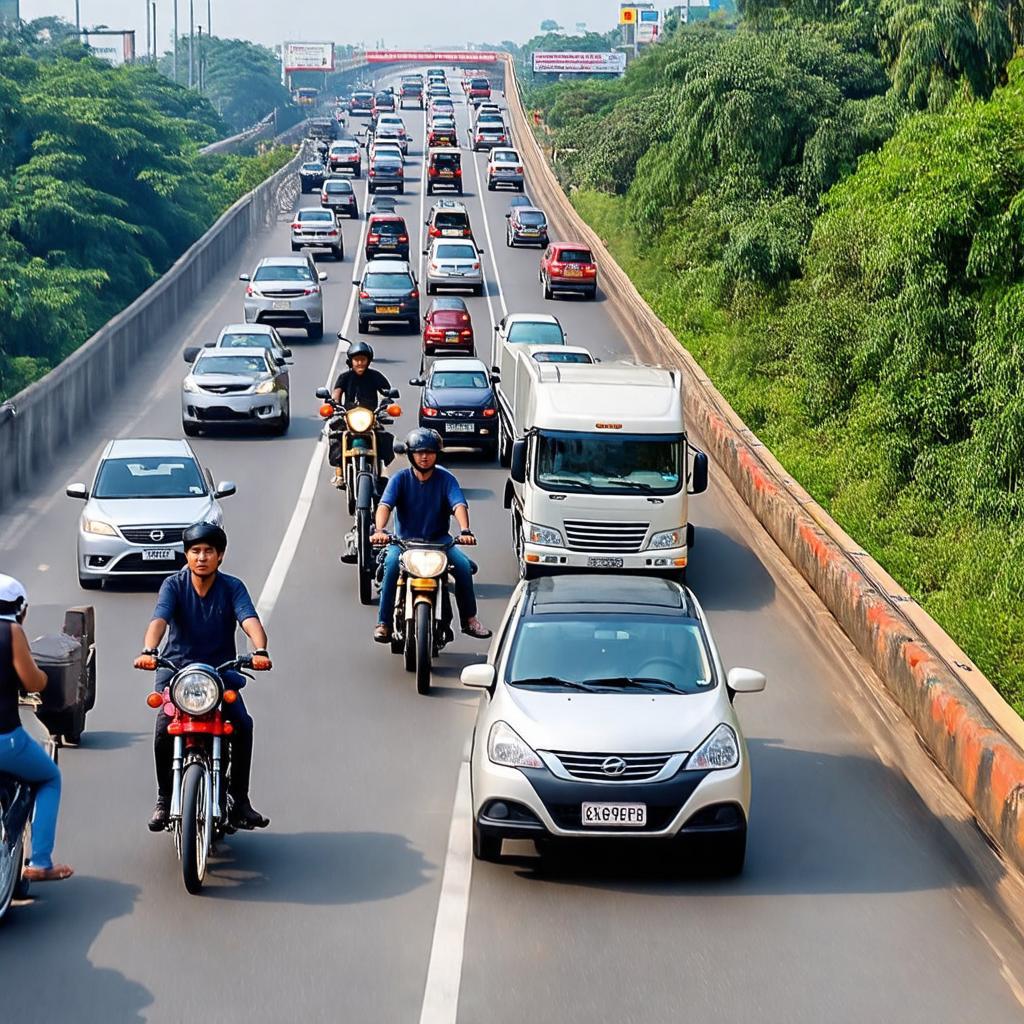 Khung cảnh giao thông trên Cầu Nguyễn, Đông Hưng, Thái Bình vào giờ cao điểm
