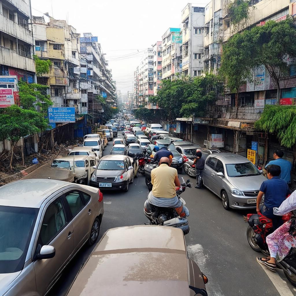 Hình ảnh cho thấy cảnh giao thông đông đúc và khó khăn tìm chỗ đỗ xe khu vực Chi cục Thuế Ba Đình.