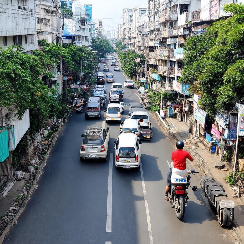 Khung cảnh giao thông trên đường Phan Văn Hớn, Hóc Môn, tuyến đường chính dẫn đến cơ quan hành chính xã.