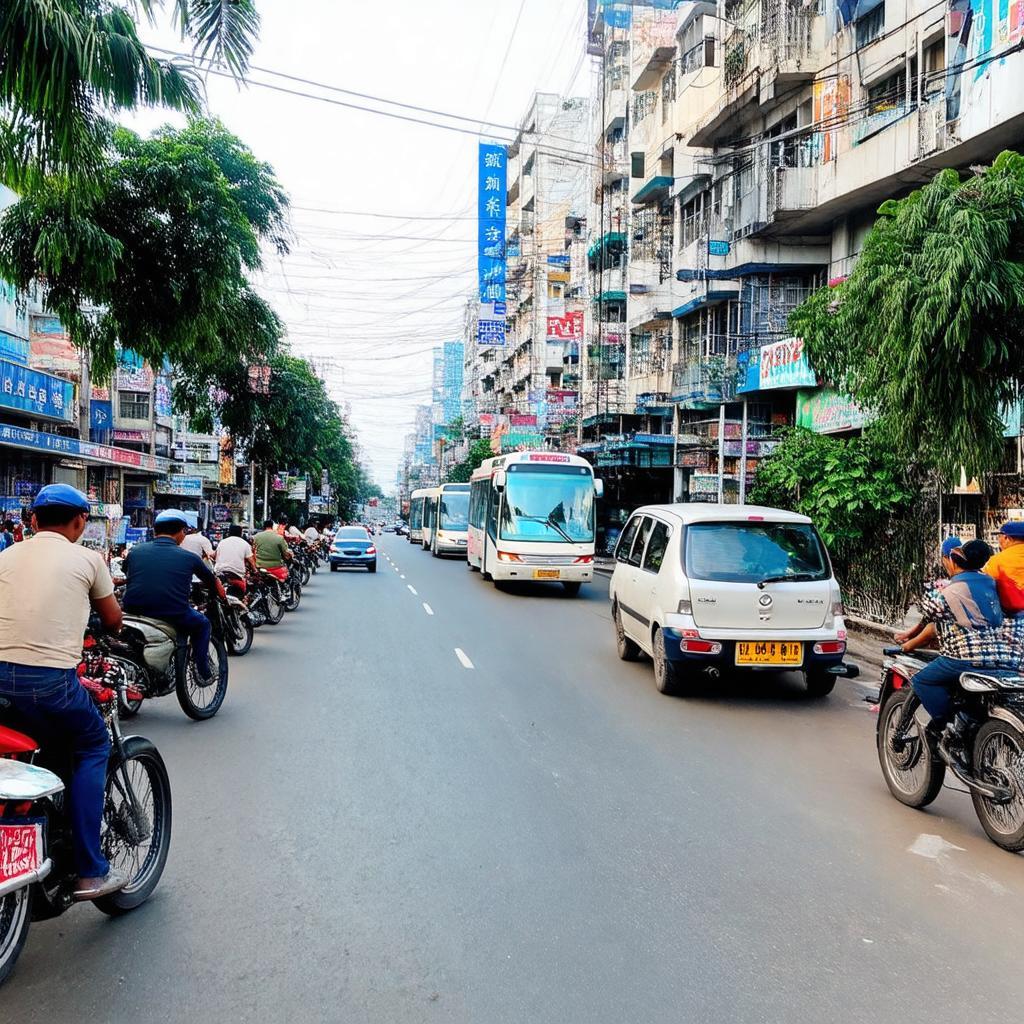 Cảnh giao thông tấp nập trên đường Quang Trung, gần tòa nhà TH Center ở Gò Vấp.