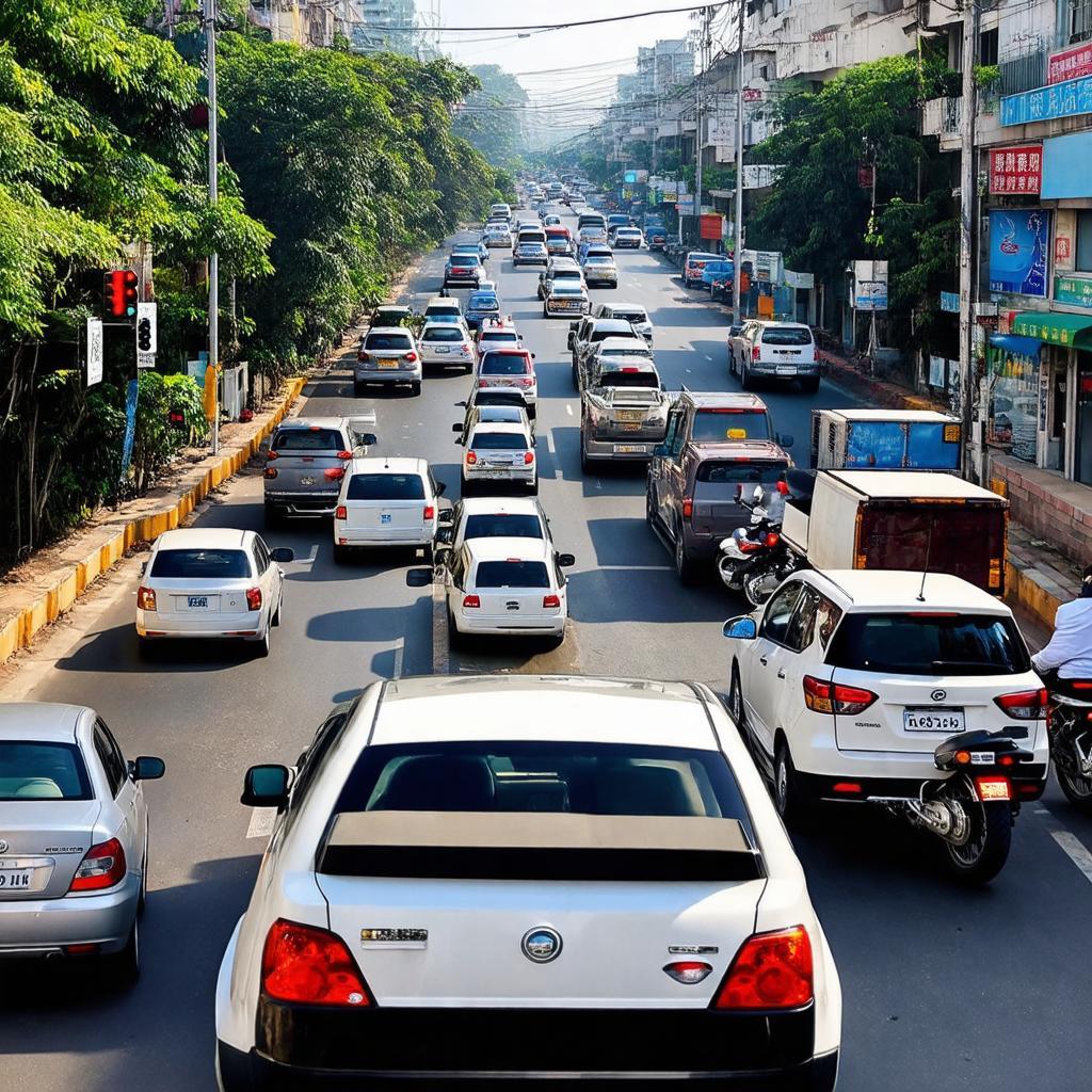 Cảnh kẹt xe hoặc giao thông đông đúc tại Ngã 3 Trừ Văn Thố giờ cao điểm.