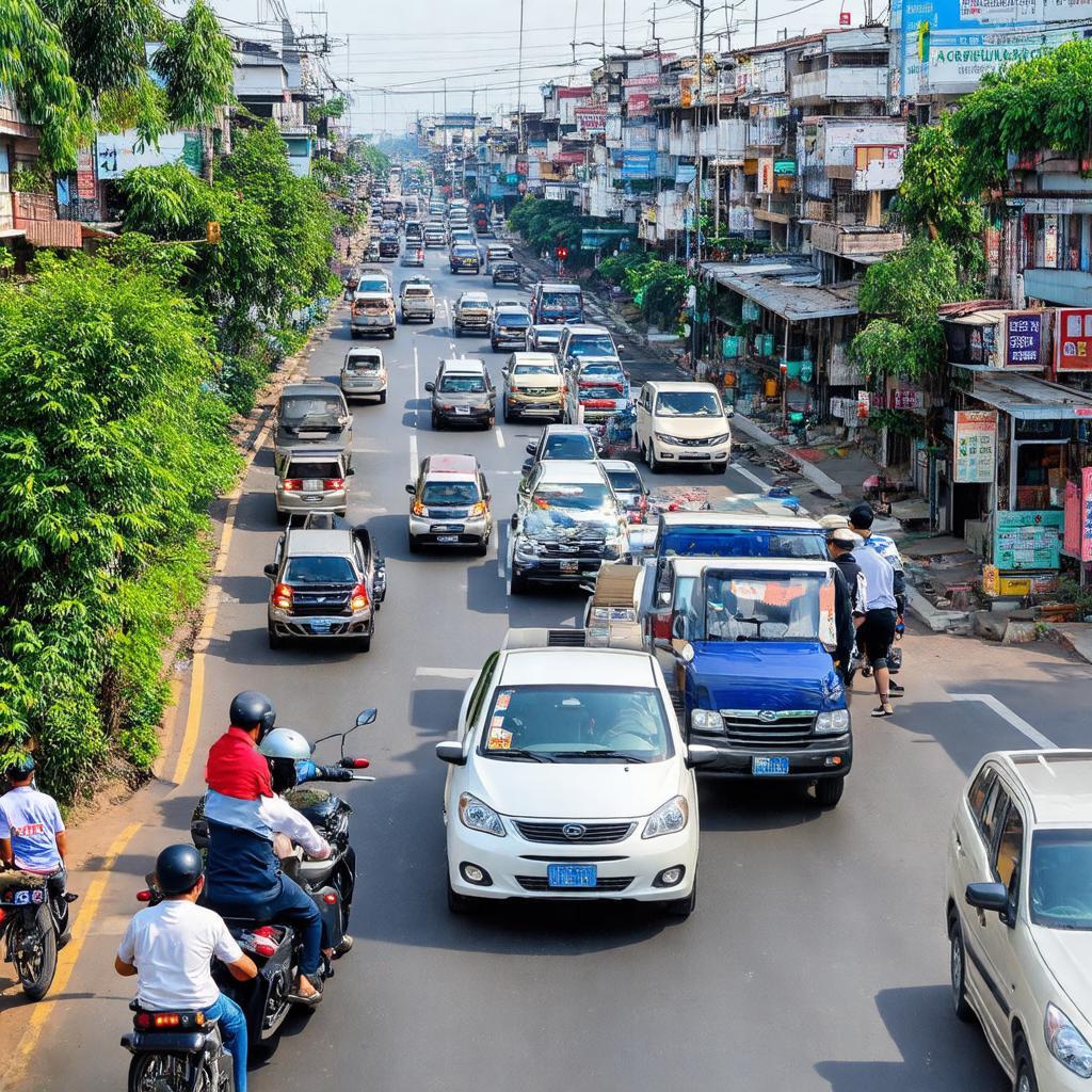 Canh nhon nhip giao thong tai nga ba Tien Trung phuong Ai Quoc thanh pho Hai Duong gio cao diem