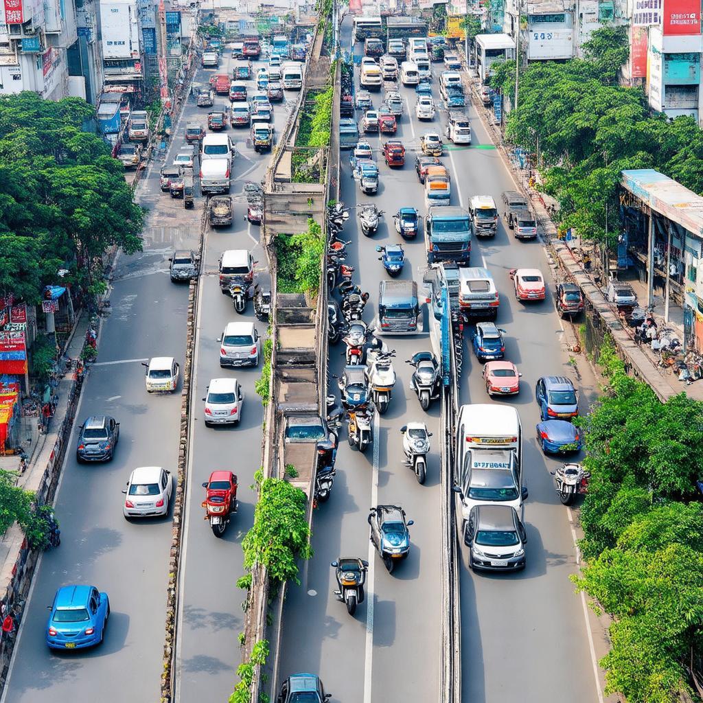 Toàn cảnh giao thông tại Ngã tư Bốn Xã, nút giao giữa Trường Chinh, Tân Hòa Đông và Lũy Bán Bích vào giờ cao điểm