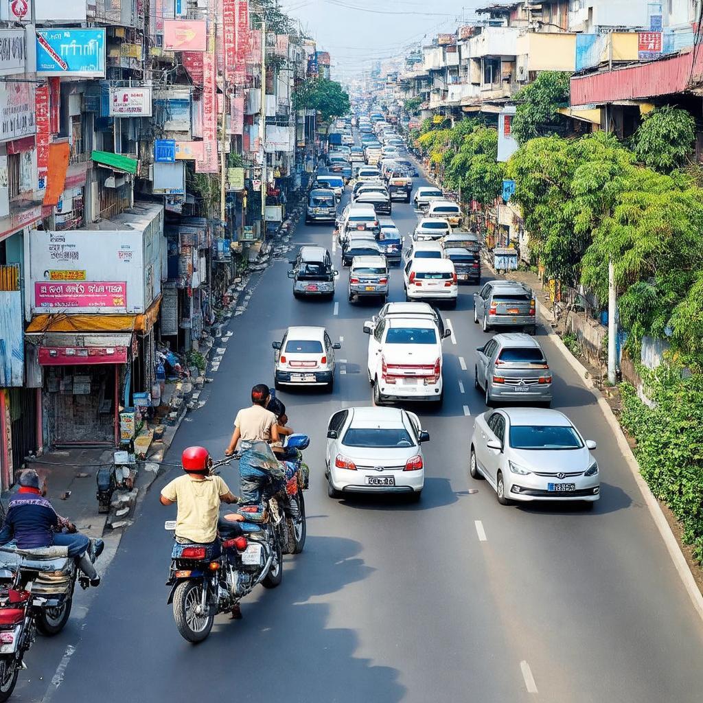 Hình ảnh giao thông tấp nập tại Ngã tư Chiêu Liêu phường Tân Đông Hiệp Dĩ An Bình Dương