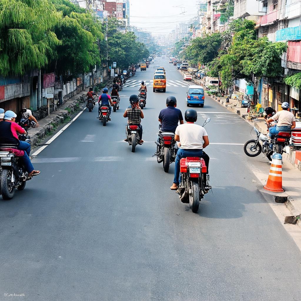 Giao thông đặc trưng tại Ngã tư Nước Đá Hóc Môn với nhiều xe máy di chuyển trong giờ cao điểm