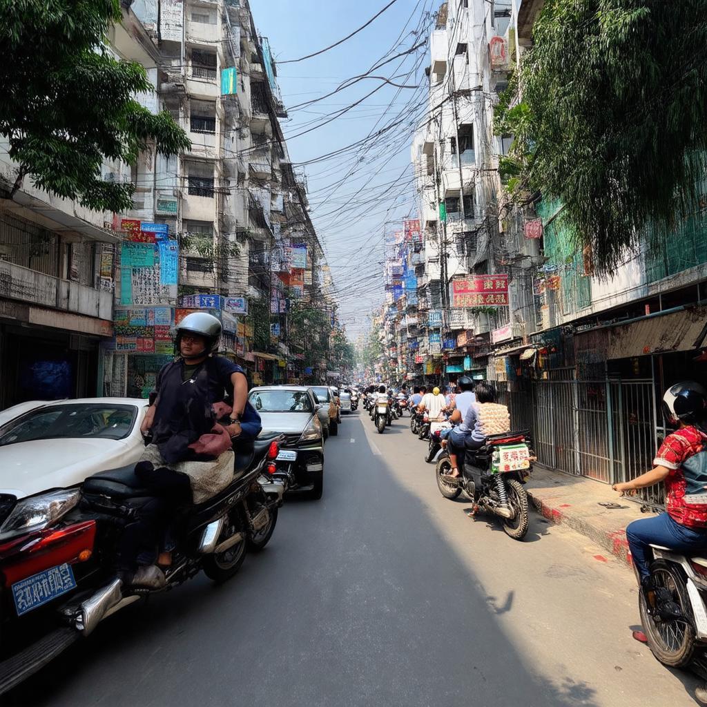 Giao thông trên phố Bằng Liệt quận Hoàng Mai Hà Nội đông đúc vào giờ cao điểm