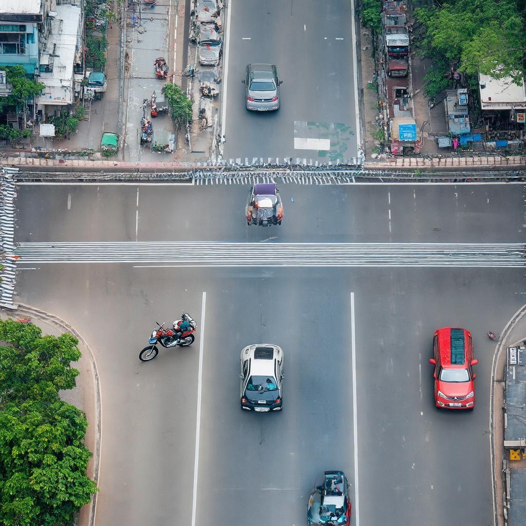 Hình ảnh giao thông tại ngã tư trên Phố Hoàng Minh Giám, khu vực tập trung nhiều xe cộ.