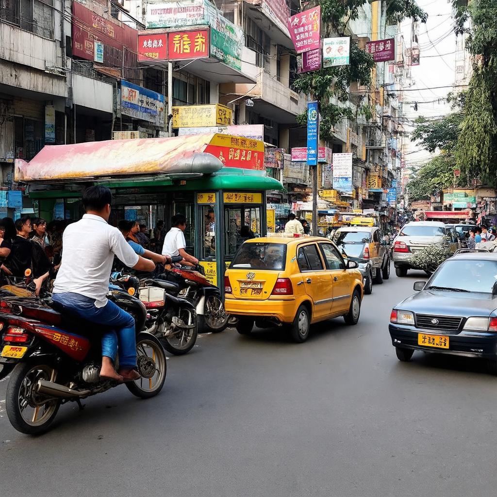 Cảnh giao thông trên phố Bà Triệu, Hà Nội, với đa dạng phương tiện di chuyển và người đi lại.