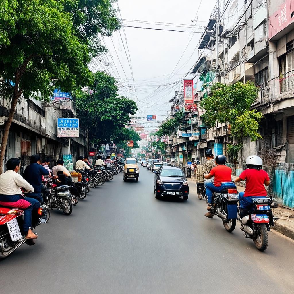 Hình ảnh giao thông ùn tắc giờ cao điểm trên Đường Tây Trà, Hoàng Mai, Hà Nội.