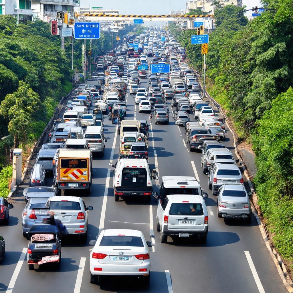 Cảnh giao thông đông đúc tại Ngã ba An Hữu, Cái Bè, Tiền Giang, minh họa lưu lượng xe cộ cao và sự cần thiết chú ý an toàn.