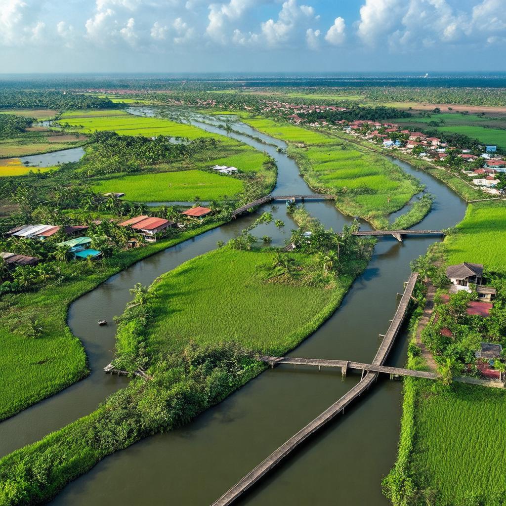 Hệ thống kênh rạch và cầu cống ở vùng nông thôn Bến Tre