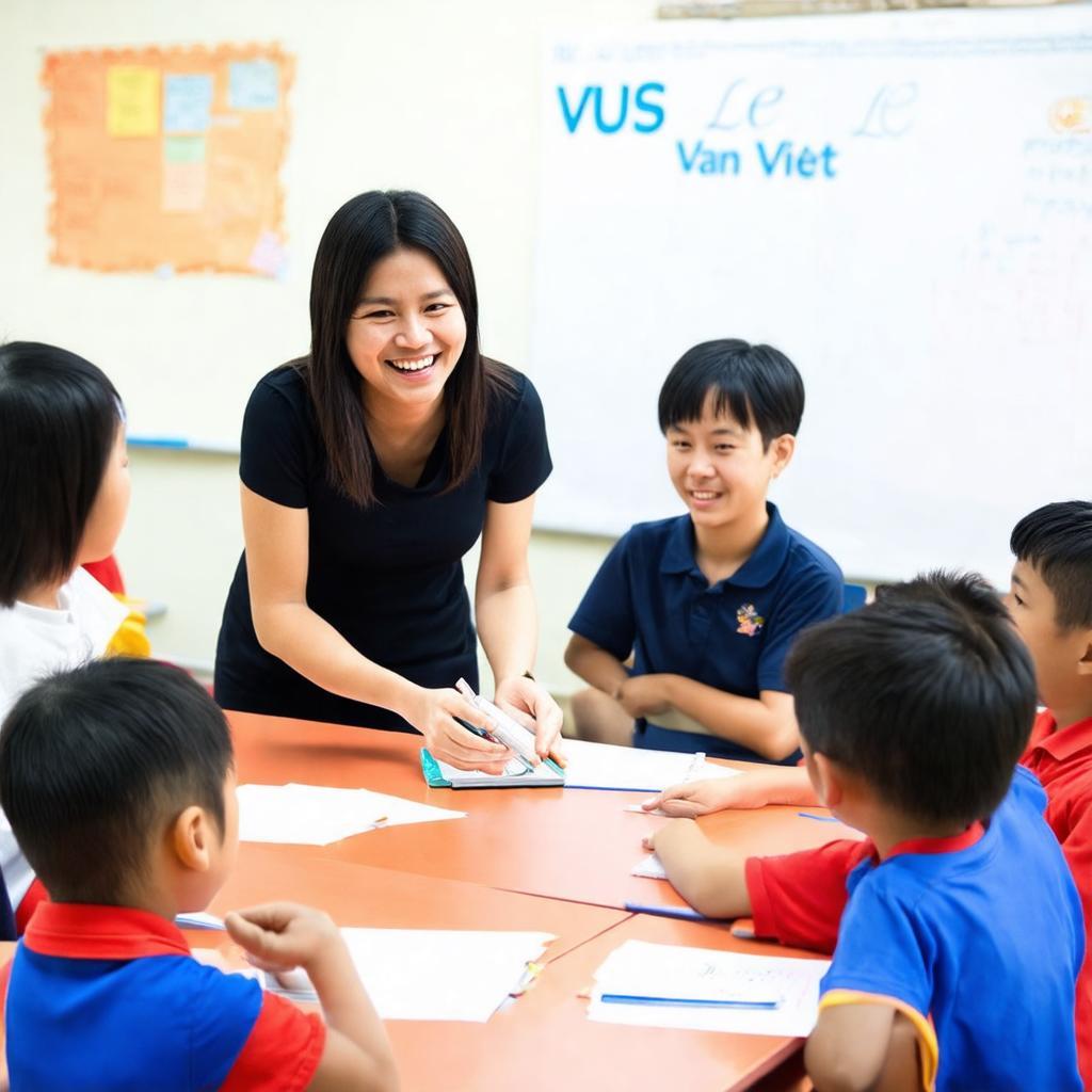 Giáo viên tận tâm tại VUS Lê Văn Việt Thủ Đức tương tác tích cực với học viên trong giờ học.