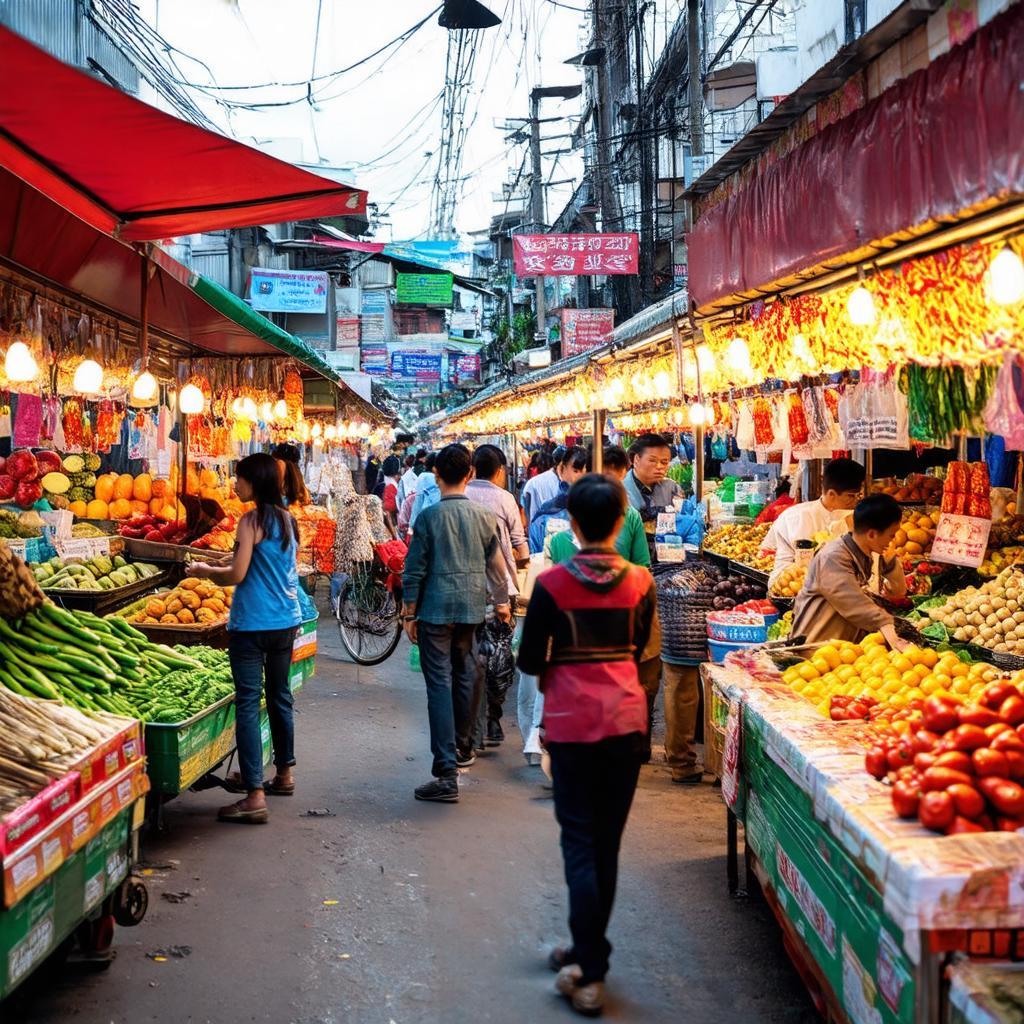 Khung cảnh Chợ Cam Đức nhộn nhịp vào giờ cao điểm buổi sáng tại Cam Lâm, Khánh Hòa, thể hiện sự tấp nập mua bán