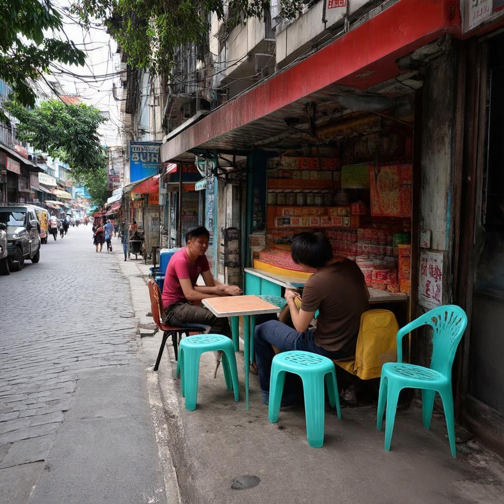 Một góc yên bình với quán nước chè vỉa hè trên Phố Nguyễn Bỉnh Khiêm, Hà Nội
