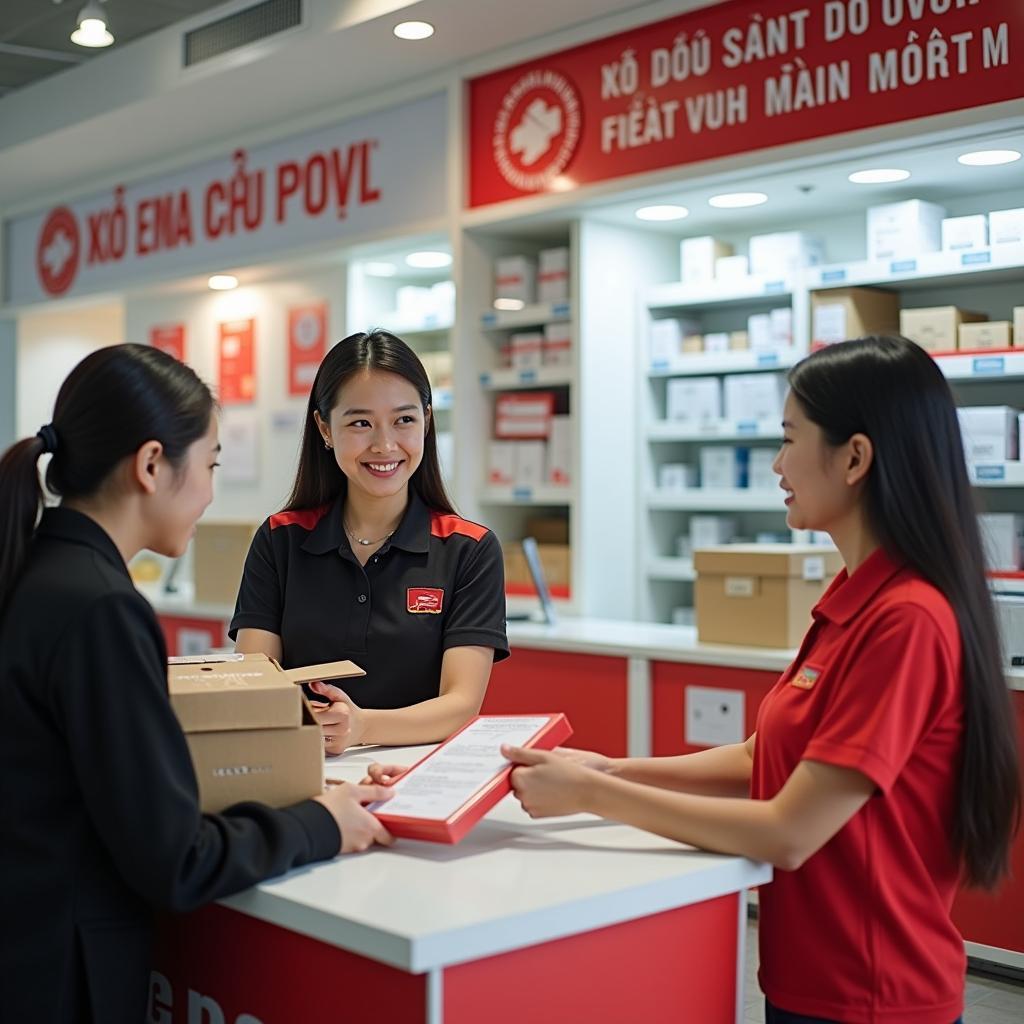 Khách hàng thực hiện giao dịch gửi hoặc nhận bưu phẩm EMS tại quầy Bưu điện Phú Thọ, Quận 10.